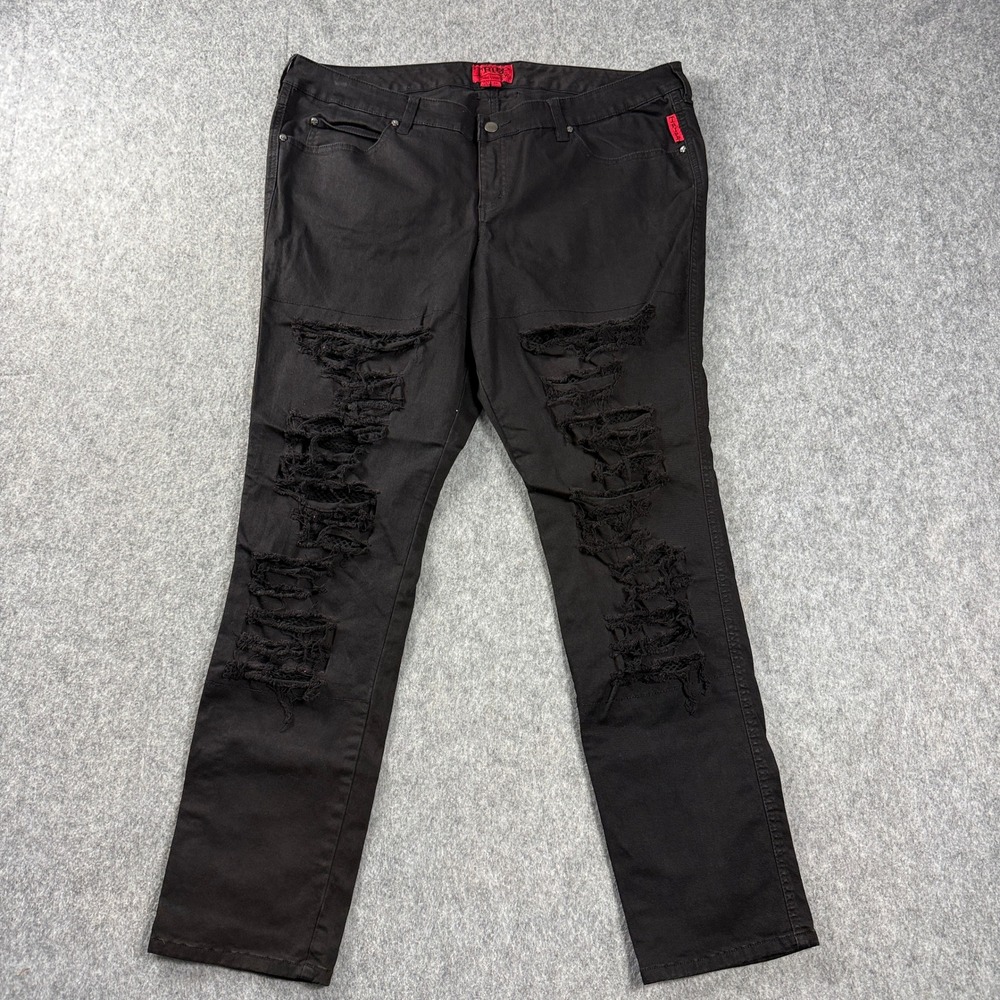 Tripp NYC Pants Womens 20 Distressed Black High Rise Straight Leg Goth Emo Punk